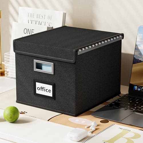 Huolewa File Organizer Box with Lid, Collapsible File Folder Organizer for Office Document Storage, Filing Box with Plastic Slide for Letter Size Hanging File Folders(1 Pack, Black) 5