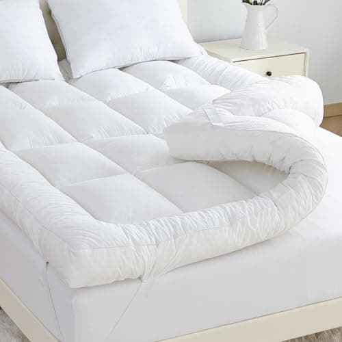 WhatsBedding 5 Inch Memory Foam Mattress Topper Queen for Pressure Relief, 100% Cotton Cover, Comfort Supportive Pillow Top Mattress Topper, 2000GSM Fluffy Shredded Memory Foam Filled