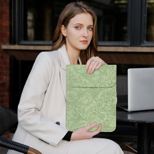 MOSISO Laptop Case 13 inch, 13 inch Laptop Sleeve Compatible with MacBook Air M4 M3 M2 M1 2025-2018 / Pro M2 M1 2025-2016, Embossed Retro Hibiscus PU Leather Case with Small Bag, Sage Green 5