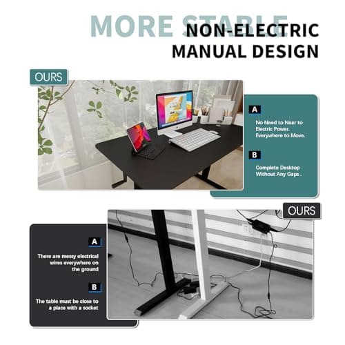Win Up Time Whole Piece Desktop Manual Standing Desk Adjustable Height- Crank Stand Up Desk, Sit Stand Desk with Frame Computer Desk 55 x 24 Inch, Black 5