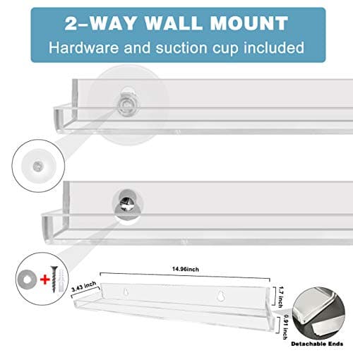 Urban Deco Acrylic Spice Rack Wall Mount 3 Pack, 15” Clear Spice Rack Organizer, Easy to Install Hanging Shelves for Cabinet Kitchen, Pantry Door 7