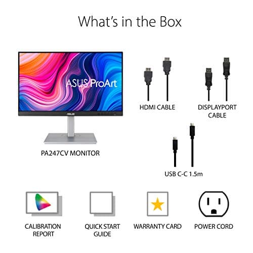 ASUS ProArt Display PA247CV 24-inch Monitor – IPS, Full HD (1920 x 1080), 100% sRGB, 100% Rec. 709, Color Accuracy ΔE < 2, Calman Verified, USB-C, Compatible with Laptop & Mac Monitor 9