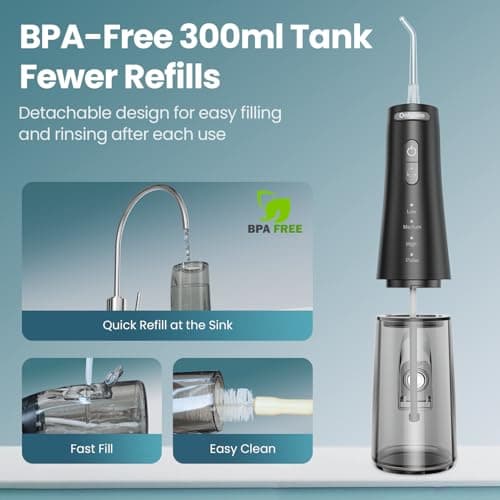 Onlyone Rechargeable Cordless Water Flosser with Adjustable Water Pressure for Daily Oral Care, Power Dental Flosser for Home and Travel Use, Portable Oral Irrigator for Sensitive Gums and Braces Care 7