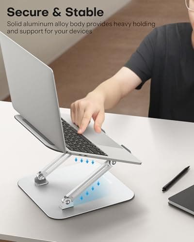 OMOTON Laptop Stand for Desk, Ergonomic Metal Adjustable Laptop Stand, Laptop Holder Riser with Cooling Function, Computer Stand Compatible with MacBook and All Laptops (10-17.2 inch), Silver 8