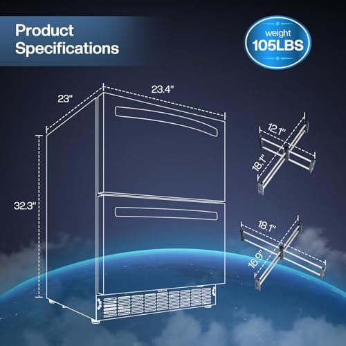 ICEJUNGLE 24" Under Counter Refrigerator, indoor and Outdoor Double Drawer Fridge, Digital Display,for Home and Commercial Use, 5.12cu.ft 5