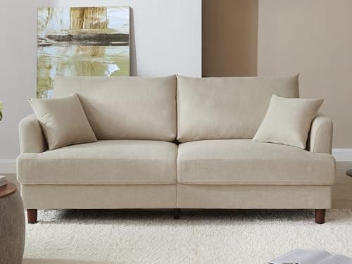 ODIKA 81" 3 Seater Couch, Includes 2 Matching Pillows, Sofa with Removable & Machine-Washable Covers, Spring-Loaded Cushions, Easy Assembly (Beige, 3 Seater)