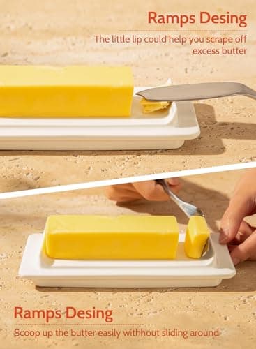 Sweese Butter Dish with Lid for Countertop - Butter Container - Butter Saver, 4oz Beautiful Small Butter Tray for East West Coast Butter, Fridge, Dishwasher Safe-White 6