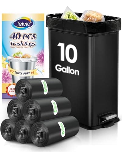 10 Gallon 40 Counts Tall Kitchen Black Trash Bags Garbage Bags by Teivio, Bathroom Trash Can Bin Liners, Plastic Bags for home office kitchen, Black