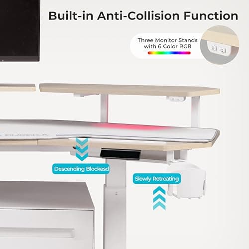 EUREKA ERGONOMIC Standing Desk,63" Electric Adjustable Height Computer Desk,Wing Shaped Music Studio Desk, LED Monitor Stands, Dual Motor&Slot, Maple 7