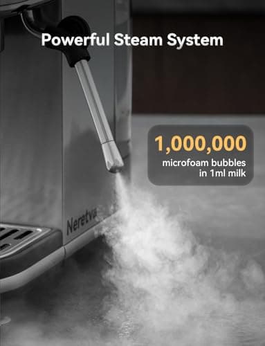 Neretva Espresso Machine 20 Bar, Super Compact Espresso Maker Stainless Steel Professional Coffee Machine Espresso with Power Steam & LED Display for Home Barista Latte and Cappuccino Maker-Silver 6