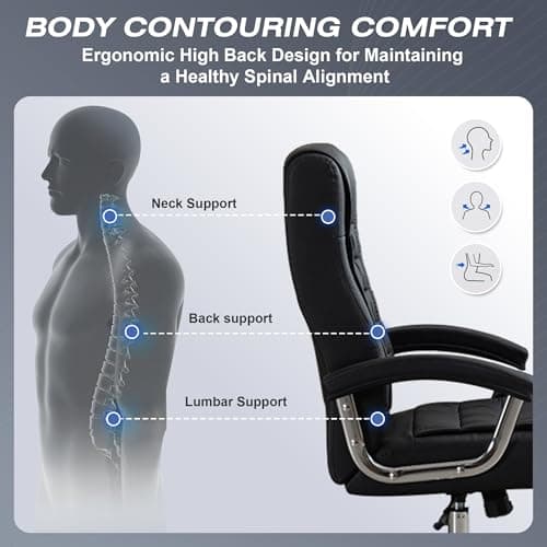 Hoxne Executive Office Chair Adjustable Leather Chair, High Back Swivel Office Desk Chair with Padded, Armrest 350lbs Load-Bearing Spring Seat Computer Desk Chair for Home Office (Black) 5