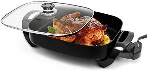 Caynel Professional Non-stick Copper Electric Skillet Jumbo, Deep Dish with Tempered Glass Vented Lid, Upgrade Thermostat, 16”x 12”x 3.15”- 8 quart (16 * 12 Black) 7