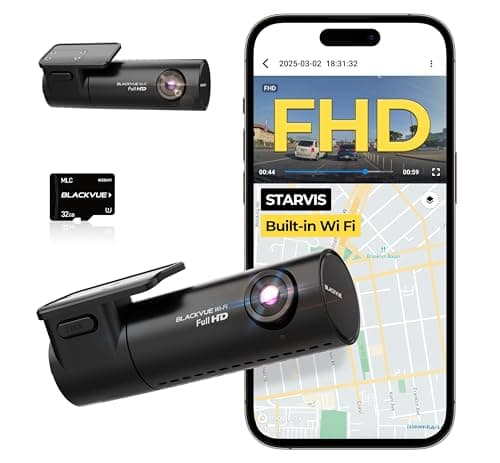 BlackVue DR590X-1CH Plus 32GB Dash Cam - Full HD 60fps Dash Cam Front, STARVIS, Free Hardwire Cable & SD Card, Built-in Wi-Fi, Parking Mode Support, App Control Dashcam