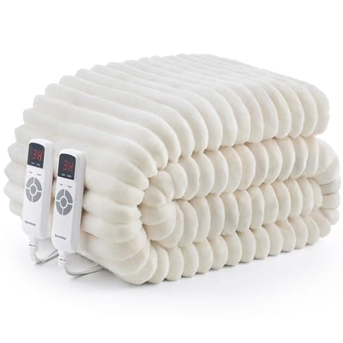 Hansleep Heated Blanket King Size Electric Throw Dual Control, Heating Blanket with 9 Heating Levels and 10-Hour Timer Auto Shut Off, Washable Soft Warm Winter Blanket, 90 x 100 Inches, Beige