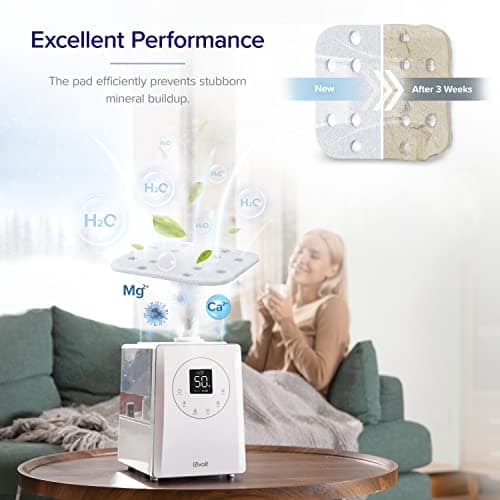 LEVOIT LV600S Smart Warm and Cool Mist Humidifiers for Home Bedroom Large Room & 10-Pack Top Fill Humidifier Replacement Filters & Humidifier Replacement Filters 10-Pack, Mineral Absorption Pad 7