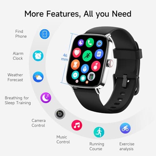 Smart Watch for Men Women, 1.85" (46mm) Smartwatch Compatible iPhone/Samsung/Android (Answer/Make Calls), 100+ Sport Modes Fitness Tracker with Heart Rate/Sleep/SpO2 Monitor, IP68 Waterproof, 2 Bands 6