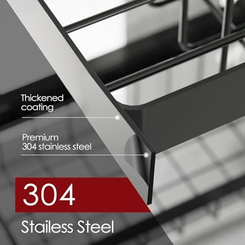 Sakugi Dish Drying Rack - Over The Sink Dish Drainer Drying Rack with Utensil & Knife Holder, Hooks, Stainless Steel Kitchen Organizers and Storage Solution, 11" D x 23.6"~35.0''W x 21.5" H, Black 5