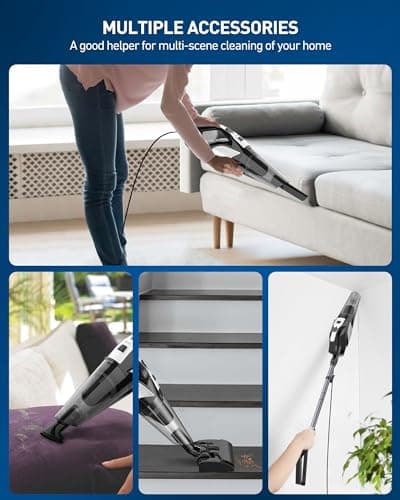 Hihhy Vacuum Cleaner, Stick Vacuum Corded, 4-in-1 Handheld Small Vacuum Cleaners for Home, Mini Vacuum Lightweight 20Kpa 600W Powerful Suction, Portable Hand Held Vac for Hard Floor 5