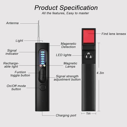 Eastfatkun Hidden Camera Detectors, Anti-Spy Detector, Hidden Device GPS Detector, Camera Detector, Bug Detector, Privacy Protector, Signal Scanner for Hotels Office Home Travel, 5 Levels Sensitivity 8