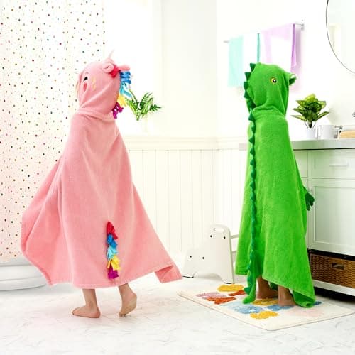 Joiedomi Dinosaur Hooded Towel for Kids Soft 100% Cotton Bath Beach Towel 30" x 50" for Kids 3-10 Years Toddler Pool Poncho with Hood Absorbent Swim Wrap for Boys Girls 7