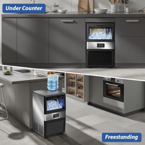 Ice Maker Machine Commercial - Freestanding Cabinet Ice Maker 32 Ice Cubes in 11-20 Mins 70 lbs in 24 Hours, with 3 Ice Thickness Jug & Tap Water Inlet Auto Self-Cleaning for Home Office Bar 6