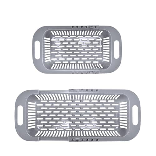 Nourished Essentials Over The Sink Strainer Colander 19 inch - Multi-Purpose Sink Colander for Kitchen Sink for Efficient Food Preparation - Ideal for Rinsing, Draining, Thawing, and Drying - Grey