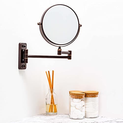 OVENTE 7" Wall Mounted Makeup Mirror with 1X/10X Magnification, Double Sided Magnifying Round Bathroom Vanity Mirror, 360° Swivel Design, Extendable and Folding Arm, Antique Bronze MNLFW70ABZ1X10X 8