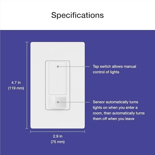 Lutron Maestro Motion Sensor Light Switch Indoor for Bathroom, Garage, Laundry Room, Any Bulbs, Occupancy Vacancy Sensor, Single-Pole, MS-OPS2-WH, White 9