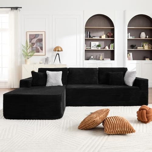 Opiesit 108" Boneless Couches for Living Room, Modular Sectional Sofa with Oversized Chaise, L-Shape Cloud Couch with Deep Seat, High-Density Memory Foam, No Assembly Required, Plush Corduroy Black
