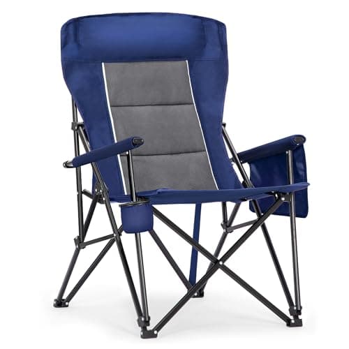 ALPHA CAMP Heavy Duty Camping Chairs, 500lbs Capacity Oversized Folding Chair with High Back, Portable Lawn Chair with Cup Holder & Headrest for Adults, Sports, Fishing, Blue,1PC