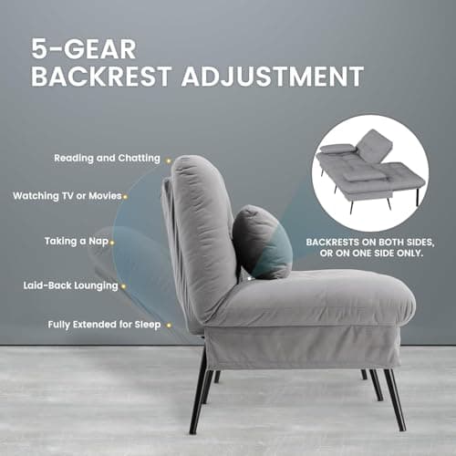 COMHOMA Convertible Sofa Bed,68″Fabric Couch with Adjustable Backrest,Loveseat Recliner Sleeper Living Room Furniture futon Set,Grey 6