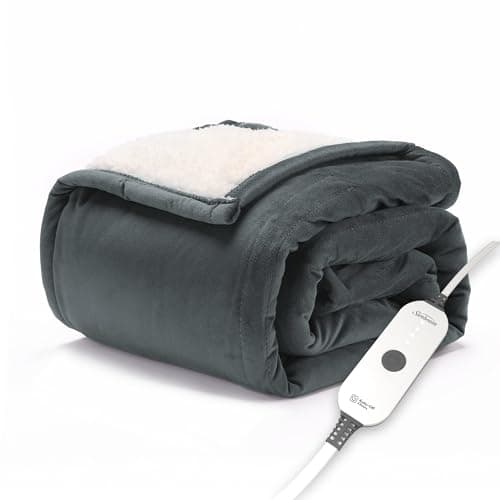 Sunbeam Electric Throw Royal Mink Sherpa Heated Blanket, 4 Heat Settings, 4-Hour Auto Shut-Off, Fast Heating, Luxurious and Ultra Comfy, Night Fog Color, 50" x 60"