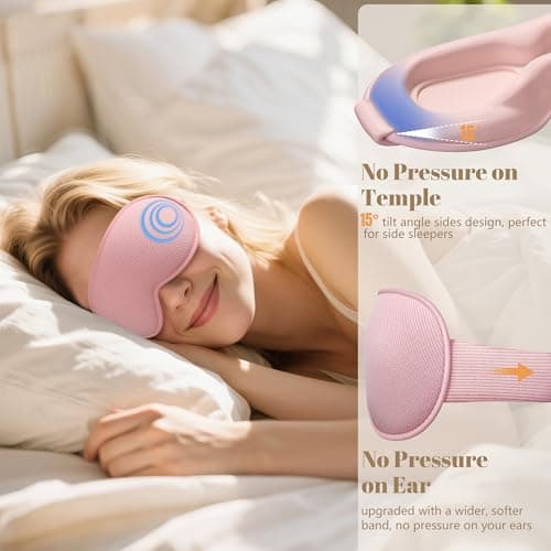 Vynix Sleep Mask for Women Men - 100% Blackout Eye Masks for Sleep, Lash Extensions 3D Contoured Sleeping Mask, Soft Adjustable Light Blocking Eye Cover Blindfold for Travel, Pink 5
