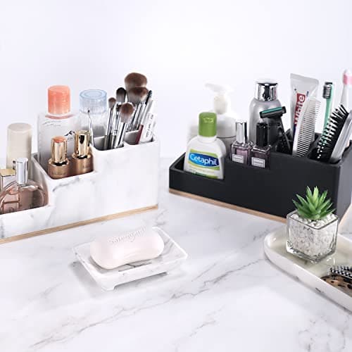 Aimou Non-Slip Soap Holder with Drain, Marble White Resin Soap Tray, Keeps Soap Bars Dry Clean, Easy to Clean in Bathroom 9