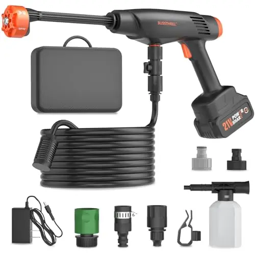 Cordless Pressure Washer Battery Powered; 1100PSI 2.4 GPM Portable Cordless Power Washer with 6-in-1 Nozzle, Foam Cannon, 21V Battery&Charger; Handheld Battery Pressure Washer (SturdyOrange)