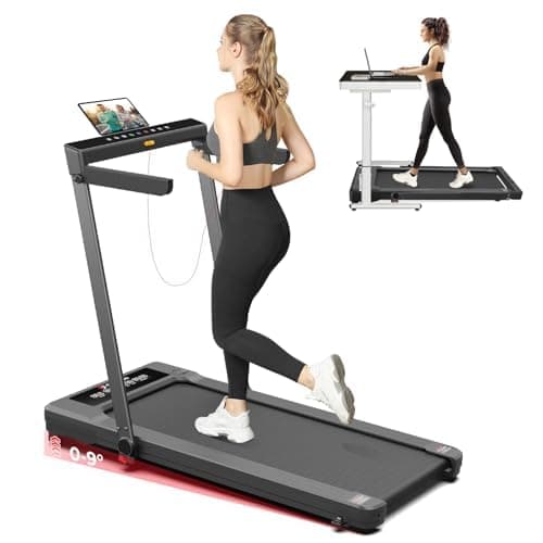 SubSun Pad Treadmill with 9% Incline, 3 in 1 Folding Treadmill for Home/Office with Handle Bar, 2.5HP Under Desk Treadmills Portable Walking Pad with Remote Control LED Touch Screen, Black