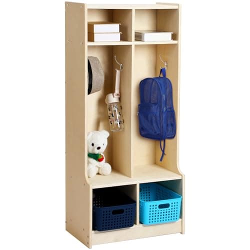Geelin 2-Section Coat Locker with Cubbies - 48" Wood Daycare Locker Cubbies with Bench Classroom Storage Organizer Furniture for Backpack, Clothing, Shoewear