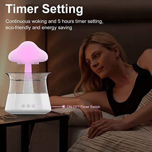 cjc Cloud Rain Humidifier for bedroom with Soothing Rain Sounds Sleep Aid, Waterfall Night Light, Mushroom Design Air Moisturizer，Room Decor Aesthetic for living room (White) 7