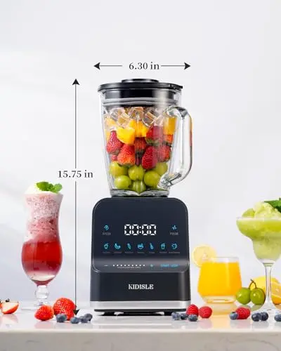 KIDISLE Professional Smoothie Blenders, 1200W Powerful Blender for Shakes and Smoothies, 52oz Glass Jar, Puree, Ice Crush,Touchscreen for 7 Functions & 9 Speeds Plus Pulse, Dark Gray 7