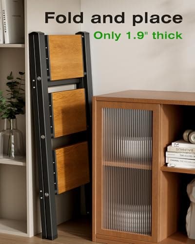 Taranta 3 Step Ladder,Aluminum Lightweight Folding 3 Step Stool with Anti-Slip Wide Pedal, 330lbs Capacity Step Ladder for Household,Kitchen,Office - BlackWoodgrain 7