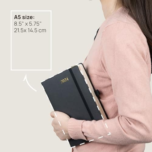 POPRUN Daily Planner 2024 One Page per Day with Vegan Leather Hardcover - Agenda 2024 Hourly Appointment Book with Monthly Tabs, Inner Pocket, 5.5" x 8.5", Brown 5