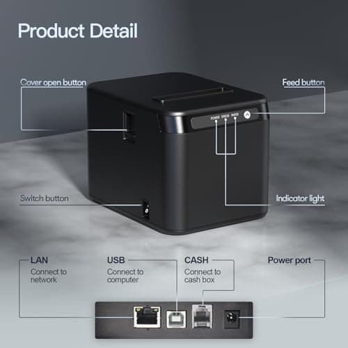 BISOFICE 80mm Receipt Printer ESC/POS Thermal Printer Desktop Direct Print USB+LAN Connection High Efficiency with Auto Cutter Large Paper Bin for Shipping Business Restaurant Kitchen Supermarket 6