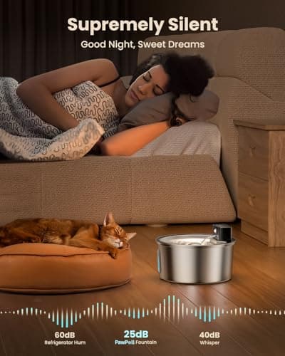 PawPoll Wireless Cat Water Fountain Stainless Steel - 3.2L/108oz Cordless Pet Water Fountain Battery Operated Cat Water Dispenser Ultra Silent Rechargeable Water Fountains for Cats and Dogs 5