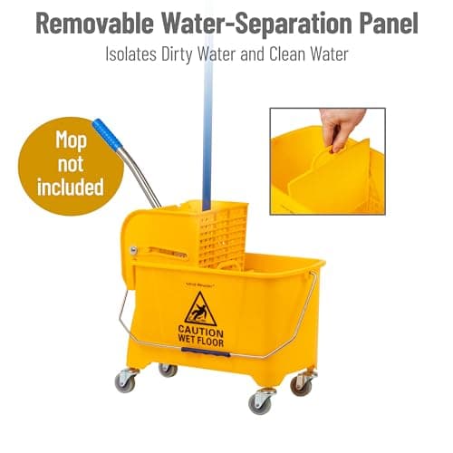 Mind Reader Mop Bucket with Wringer (Mop Not Included), 5.5 Gallon Cleaning Bucket with Wheels and Handle, Upward Press Wringer, Small Mop Compatible, Yellow 7