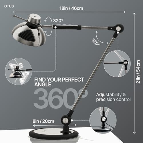 OTUS LED Desk Lamp for Home Office, Gesture On Off and Touch Control, Tall Architect Swing Arm Desk Light, 1500 Lux Eye Care Dimmable, 12 Levels, 3 Color Temps, Weighted Metal Base 5