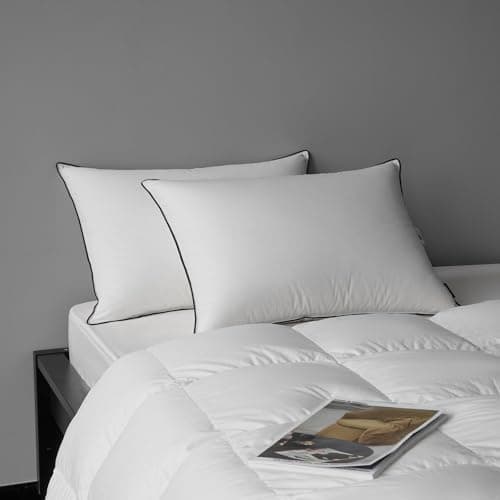 Down Pillows Queen Size Set of 2, Breathable Cotton Blend Shell Cover, Hotel Collection Bed Pillows for Sleeping, Fluffy and Supportive, Soft Down Fiber Pillow for Side,Back, and Stomach Sleepers 8