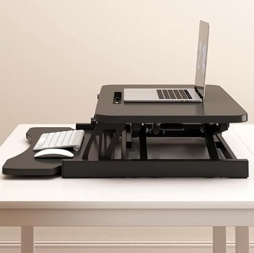 Royjhnl Standing Desk Converter 32 Inch, Height Adjustable Sit-Stand Workstation, Dual Monitor Riser with Wide Keyboard Tray - Office & Home Use, Black (Black) 8