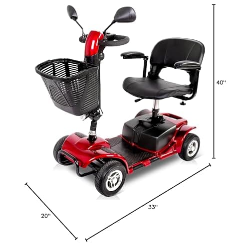 VOCIC 4 Wheel Mobility Scooter, Electric Powered Chargeable Electric Mobility Scooters, Heavy Duty Foldable Motorized Scooter with Headlight, Basket, Charger, D41 (Red) 10