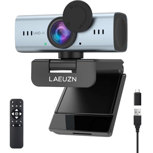 UHD Ultra 4K Webcam for PC, PDAF Autofocus, Privacy Cover, Dual Noise-Canceling Mics, Auto Light Correction, USB Plug&Play Web Cams, Type-C Adapter, Remote Control, Computer Camera for Live Streaming