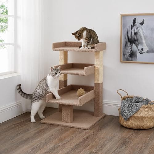 Nala Large Cat Tree Tower with 3 Spacious Platforms, Heavy-Duty Multi-Cat Condo with Sisal Scratching Posts, Stable Anti-Tip Design for Indoor Cats up to 20 lbs